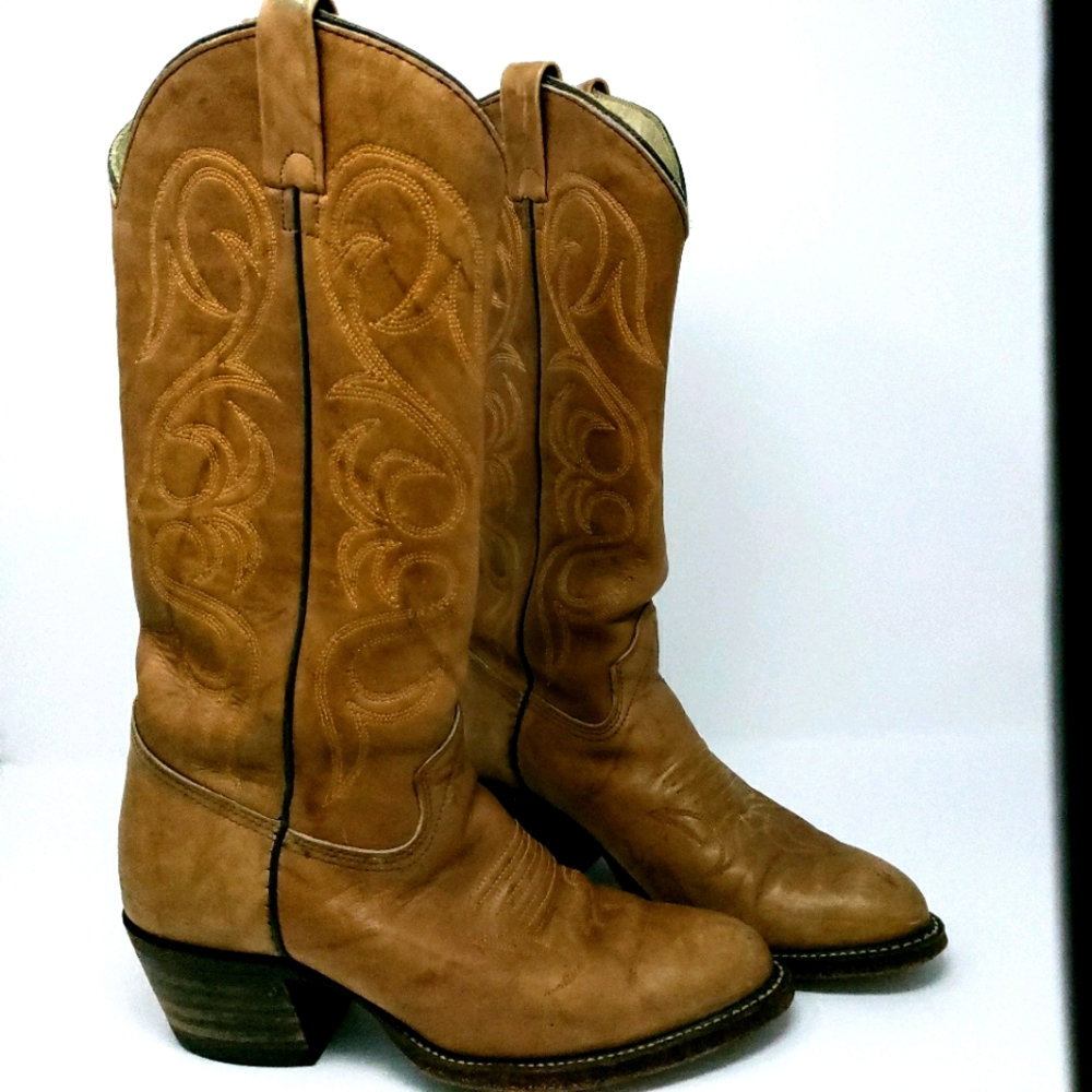 Texas Brown Leather Womens Heeled Boots Size 7.5